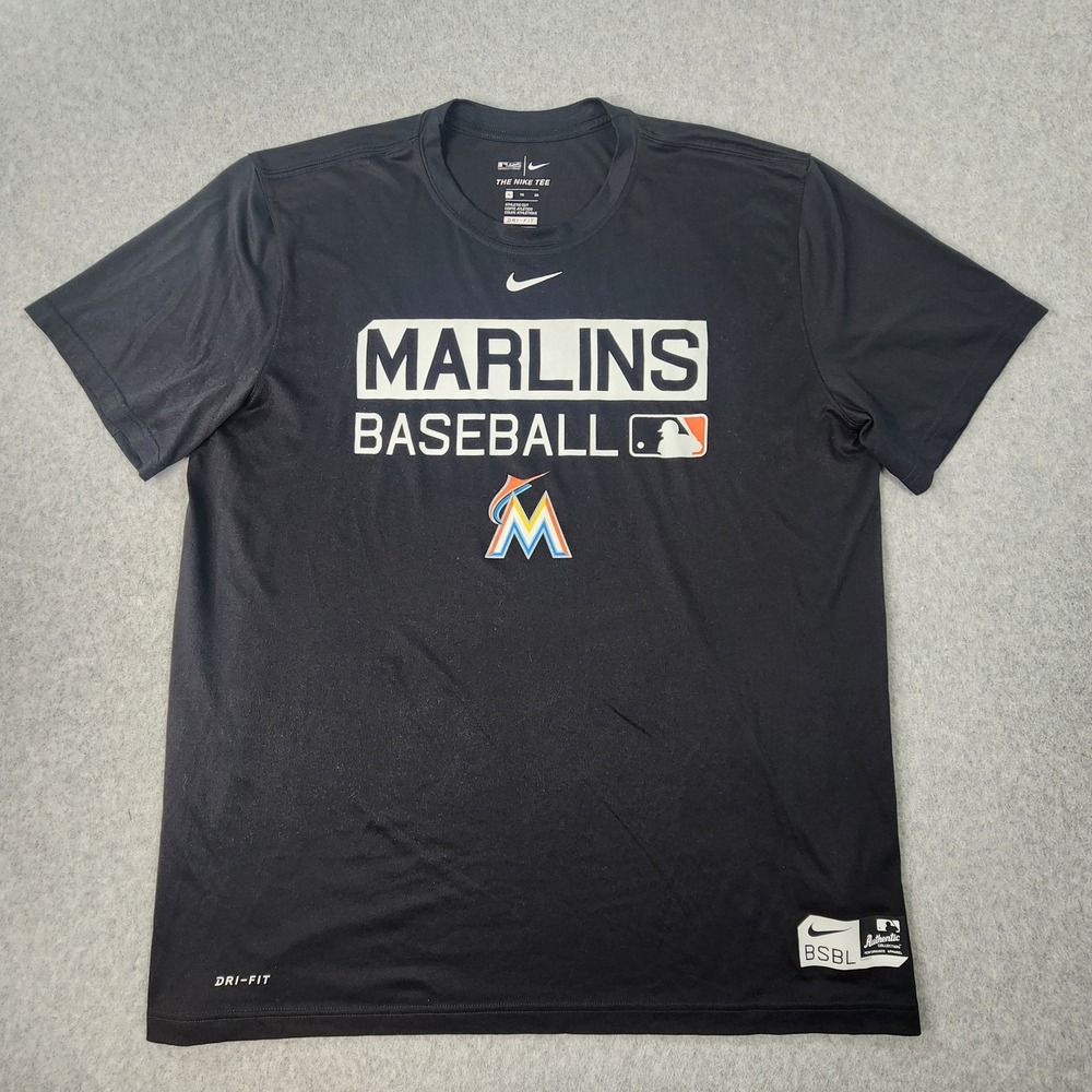 Miami Marlins MLB Baseball T-Shirt Mens XL Black Nike Dri-Fit Athletic Cut Shirt